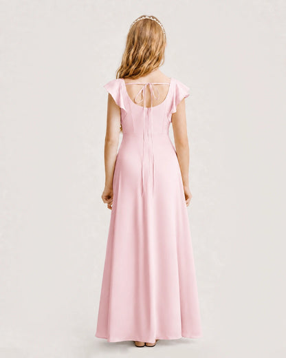 Pink Chiffon A-line Junior Bridesmaid Dress Back View