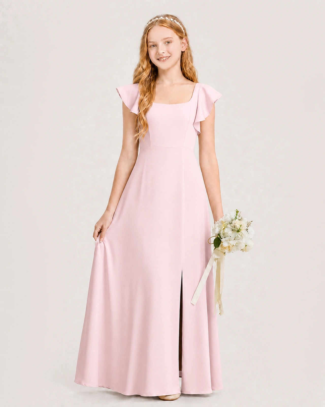 Pink Chiffon A-line Junior Bridesmaid Dress Front View