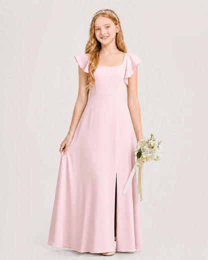 Pink Chiffon A-line Junior Bridesmaid Dress Front View