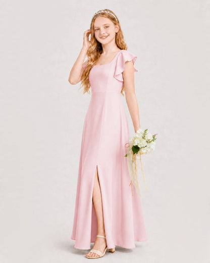 Pink Chiffon A-line Junior Bridesmaid Dress Side View