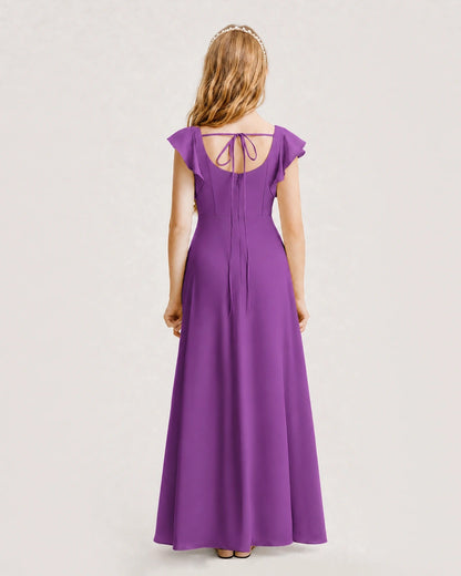 Purple Chiffon A-line Junior Bridesmaid Dress Back View