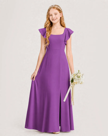 Purple Chiffon A-line Junior Bridesmaid Dress Front View