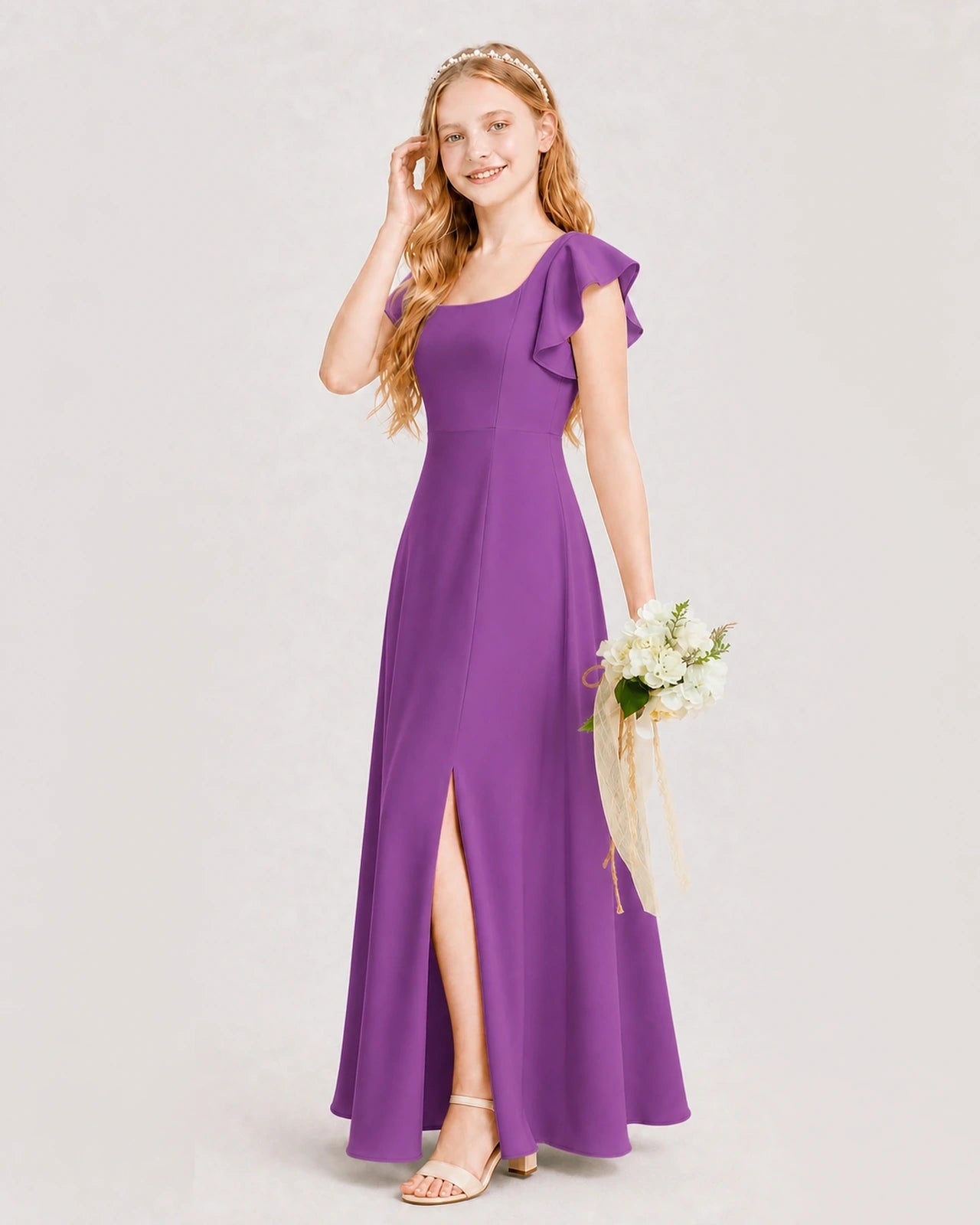 Purple Chiffon A-line Junior Bridesmaid Dress Side View