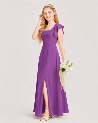Purple Chiffon A-line Junior Bridesmaid Dress Side View