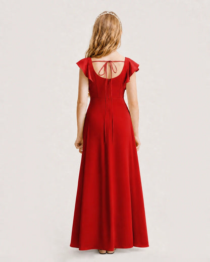 Red Chiffon A-line Junior Bridesmaid Dress Back View