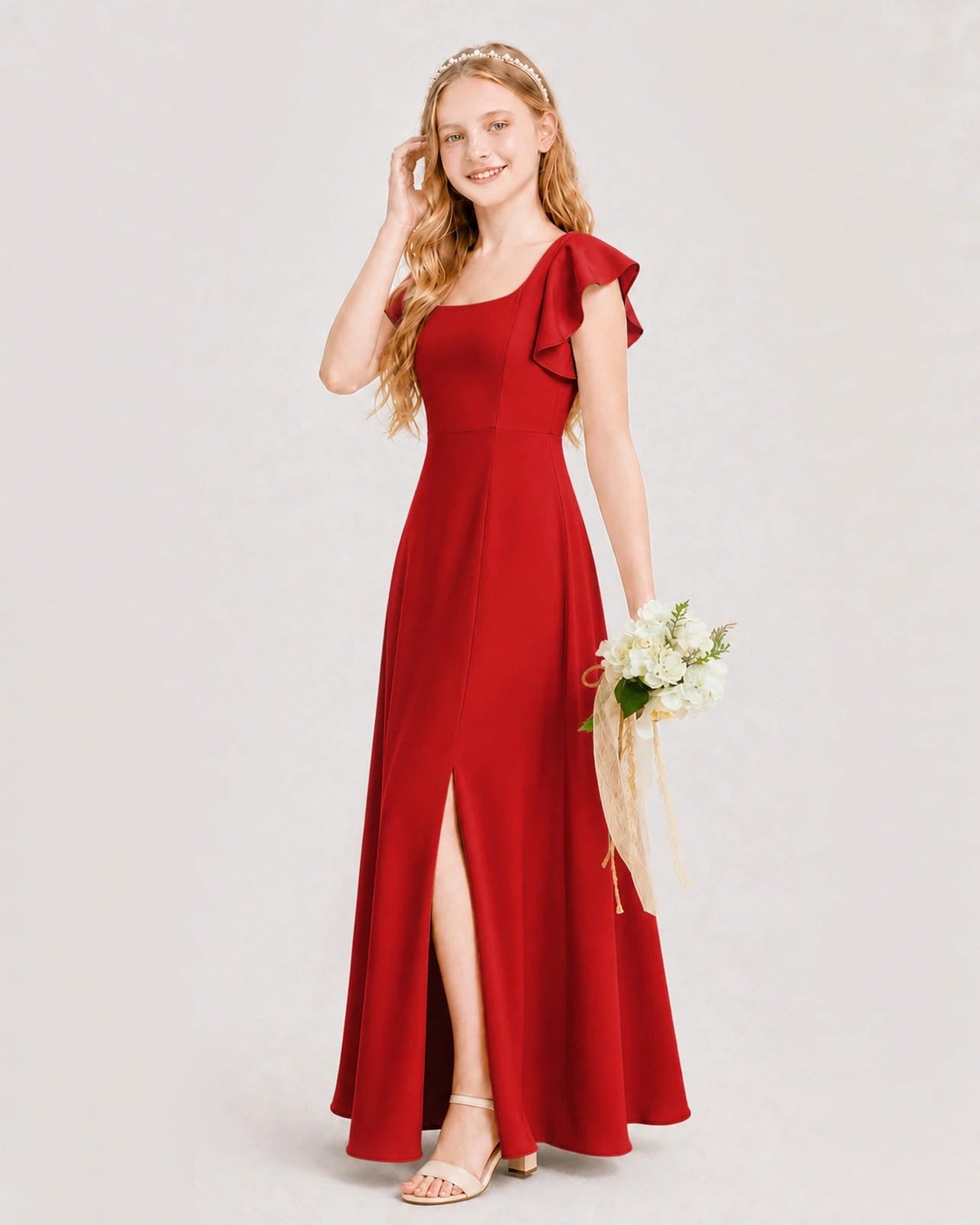 Red Chiffon A-line Junior Bridesmaid Dress Side View