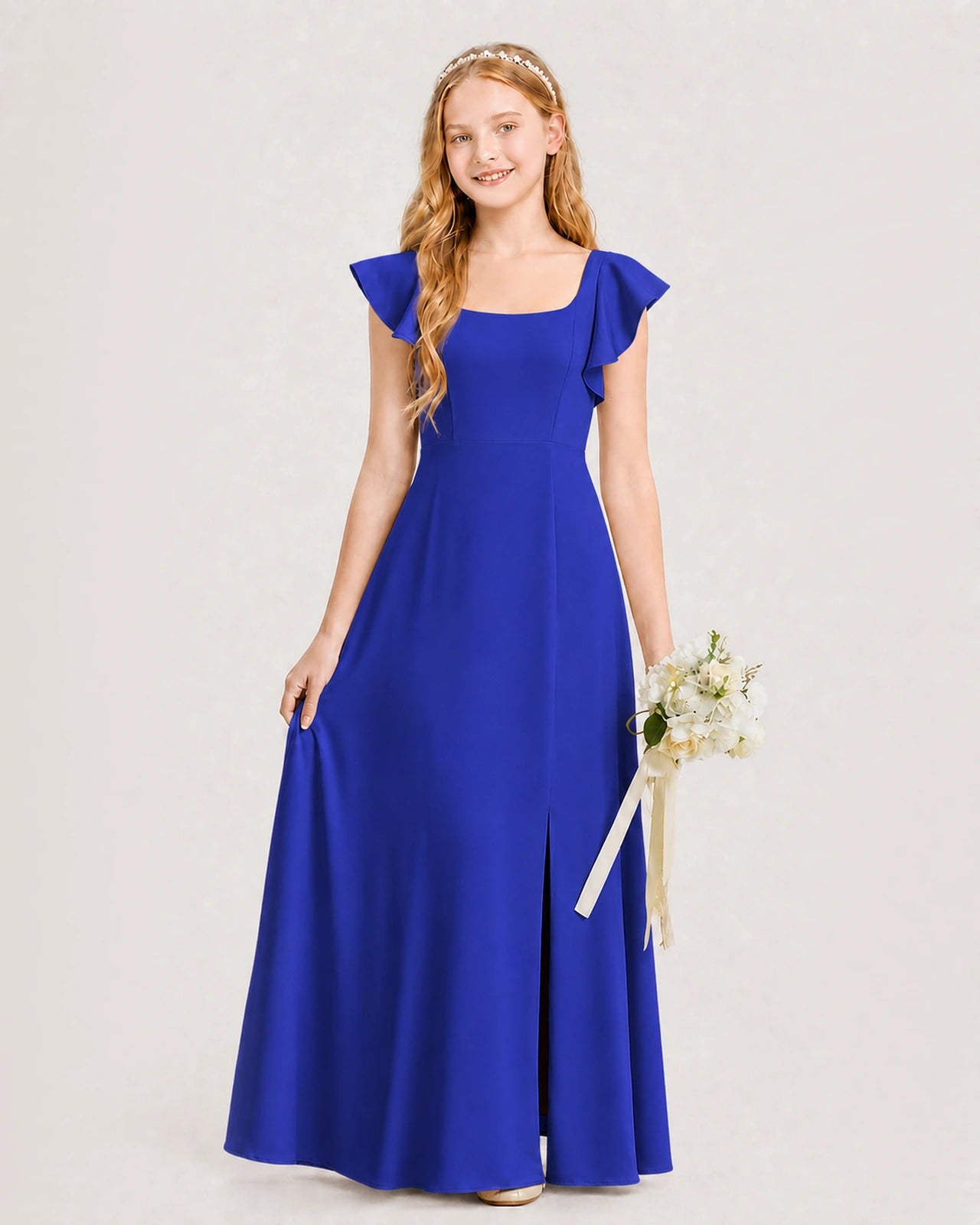 Royal Blue Chiffon A-line Junior Bridesmaid Dress Front View