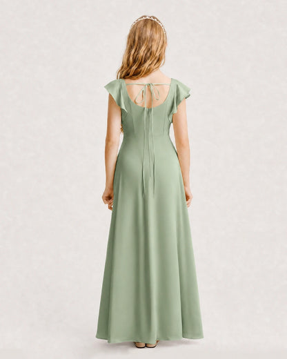 Sage Green Chiffon A-line Junior Bridesmaid Dress Back View