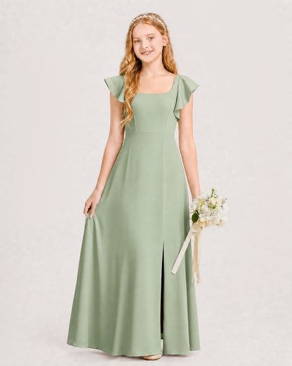 Sage Green Chiffon A-line Junior Bridesmaid Dress Front View