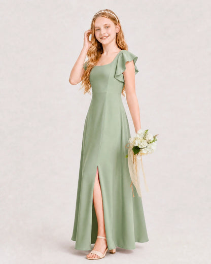 Sage Green Chiffon A-line Junior Bridesmaid Dress Side View
