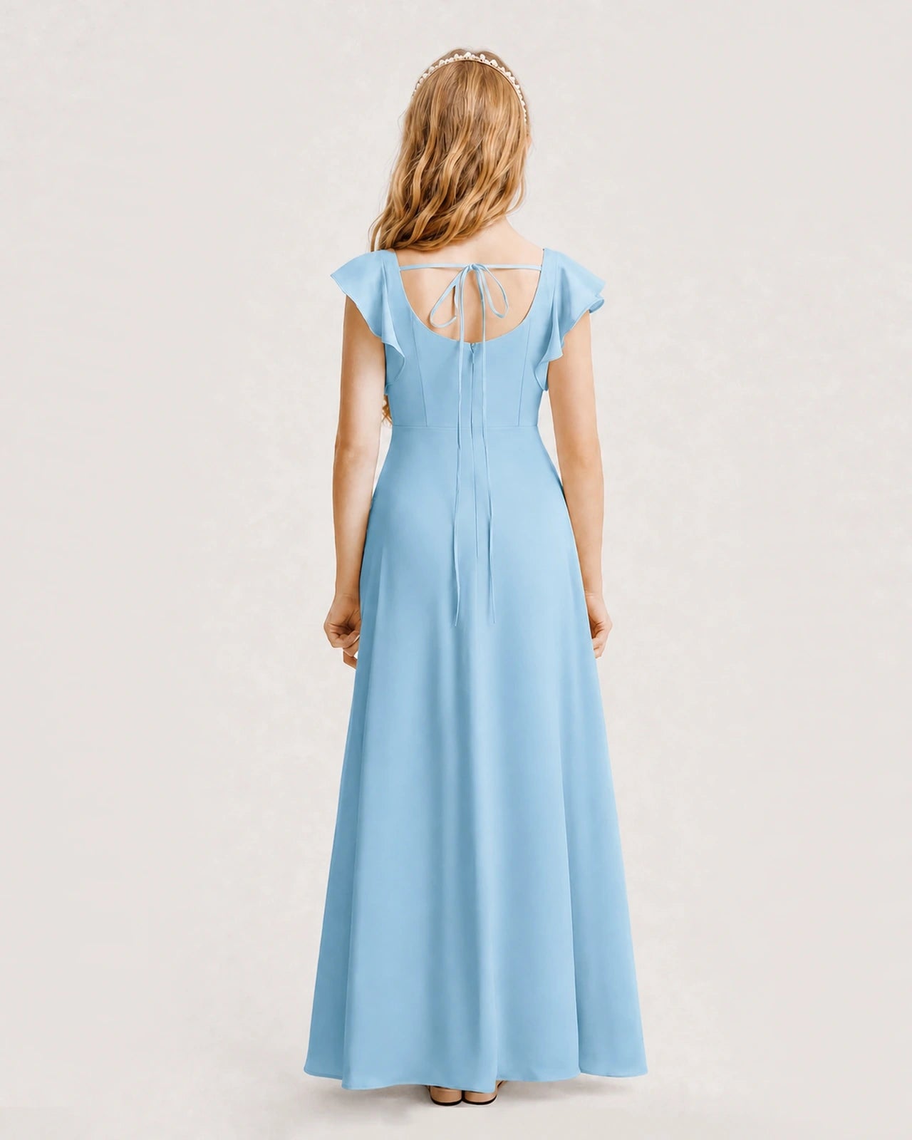 Sky Blue Chiffon A-line Junior Bridesmaid Dress Back View