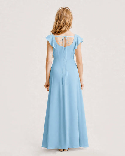 Sky Blue Chiffon A-line Junior Bridesmaid Dress Back View