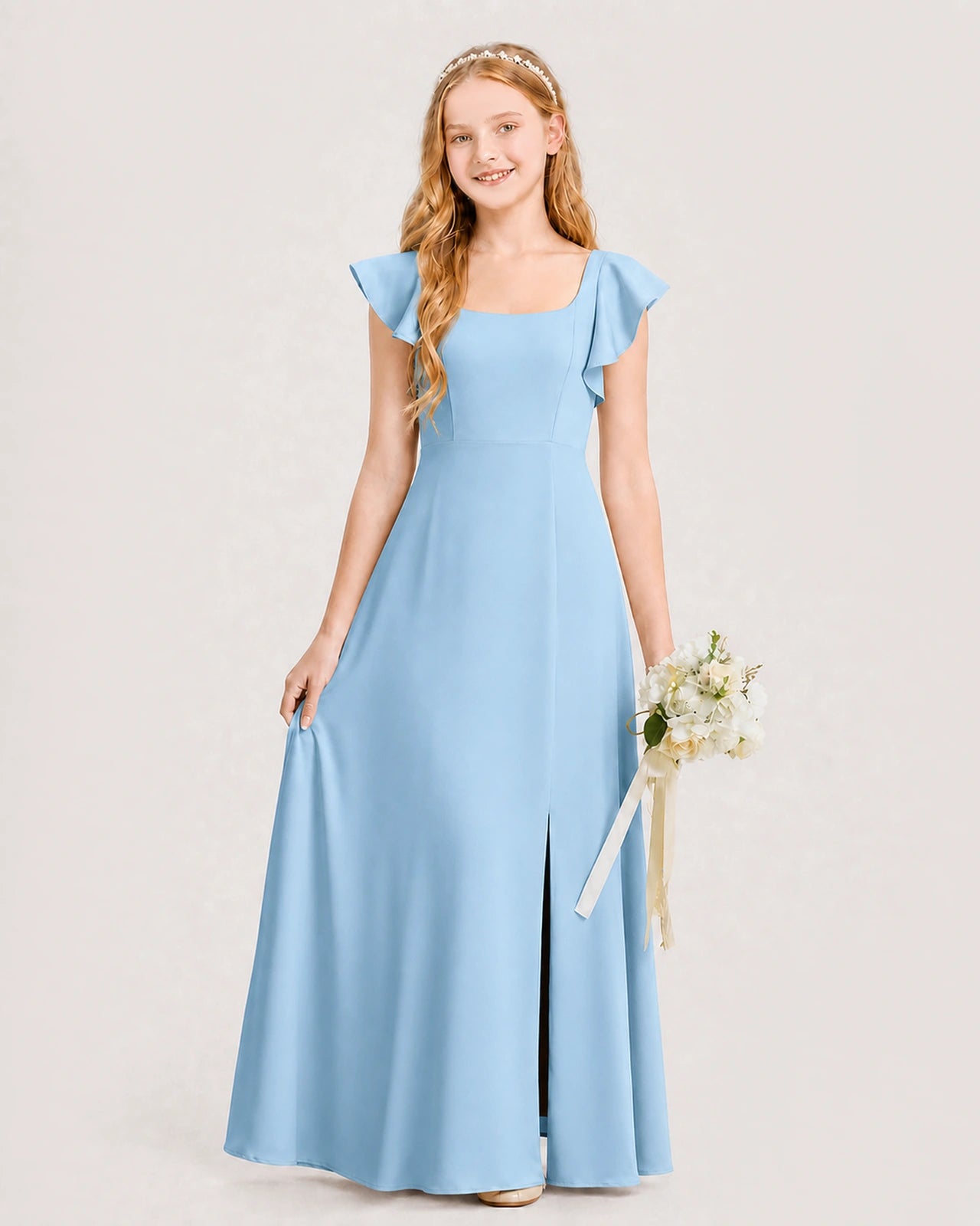 Sky Blue Chiffon A-line Junior Bridesmaid Dress Front View