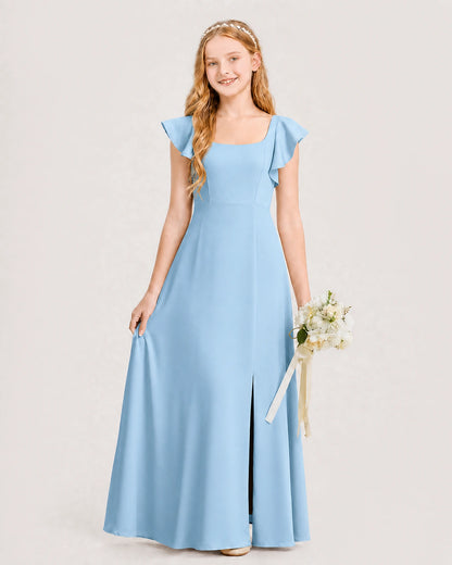 Sky Blue Chiffon A-line Junior Bridesmaid Dress Front View