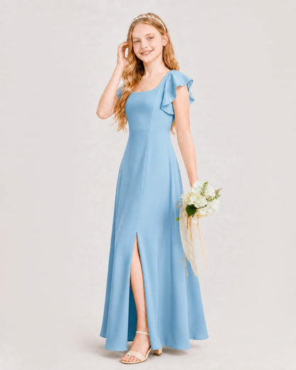 Sky Blue Chiffon A-line Junior Bridesmaid Dress Side View