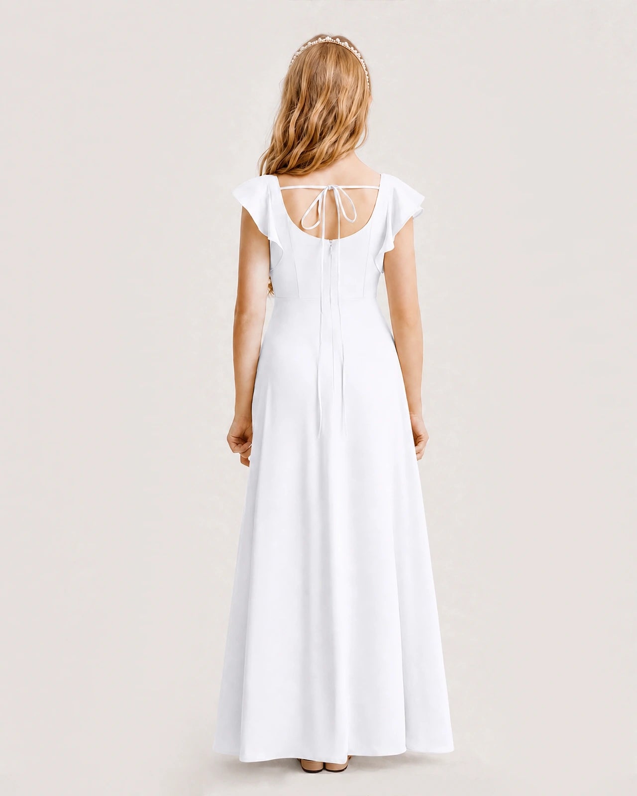 White Chiffon A-line Junior Bridesmaid Dress Back View