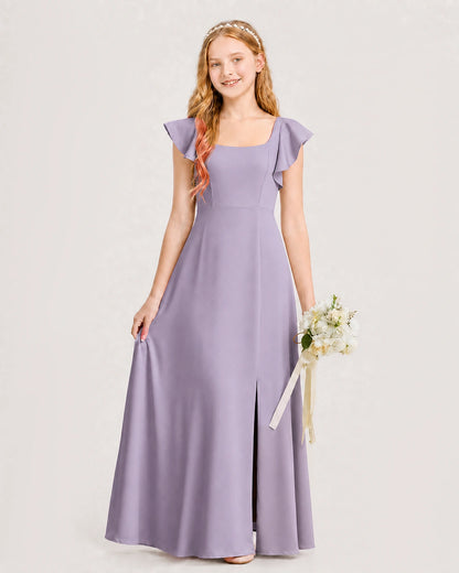 Wisteria Chiffon A-line Junior Bridesmaid Dress Front View