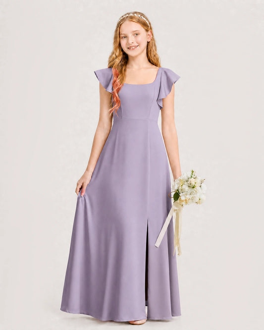 Wisteria Chiffon A-line Junior Bridesmaid Dress Front View