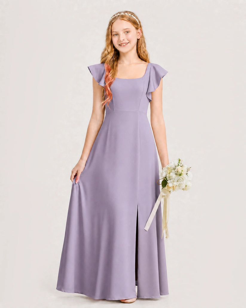 Wisteria Chiffon A-line Junior Bridesmaid Dress Front View