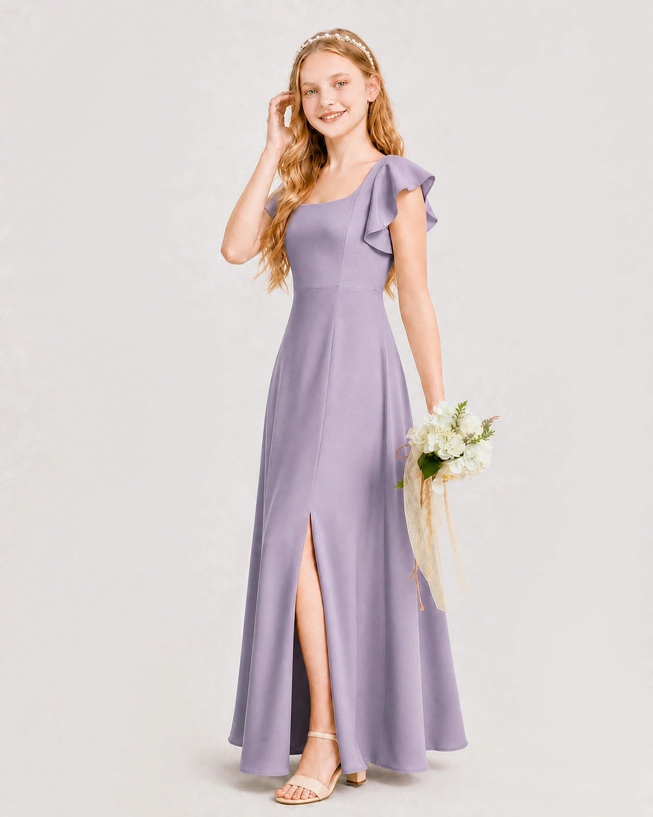 Wisteria Chiffon A-line Junior Bridesmaid Dress Side View