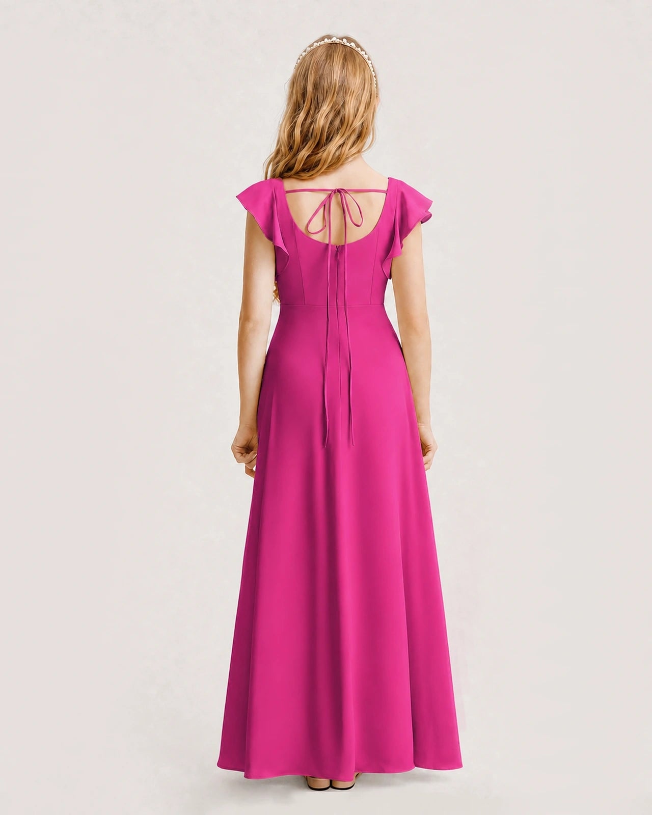 Hot Pink Chiffon A-line Junior Bridesmaid Dress Back View