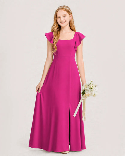 Hot Pink Chiffon A-line Junior Bridesmaid Dress Front View