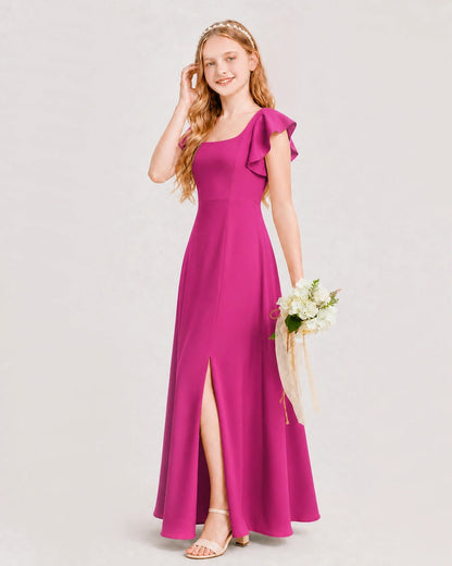 Hot Pink Chiffon A-line Junior Bridesmaid Dress Side View