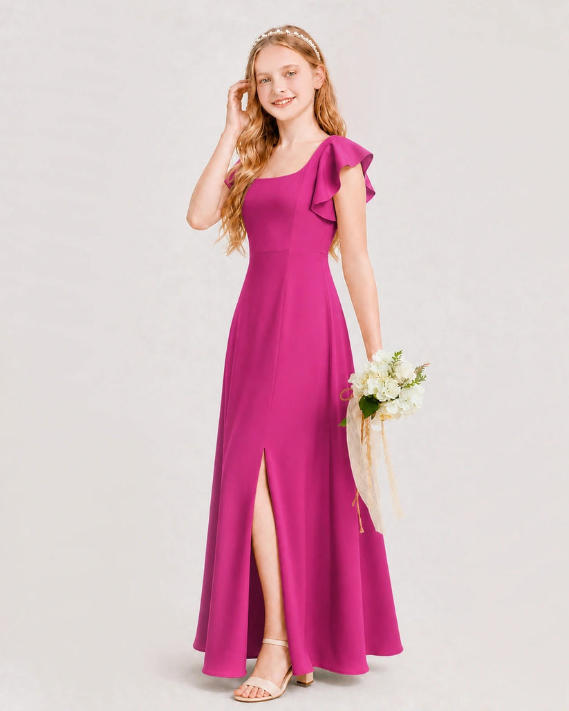 Hot Pink Chiffon A-line Junior Bridesmaid Dress Side View