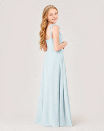 Dideyttawl Chiffon Junior Bridesmaid Dress with Shoulder Tie Straps