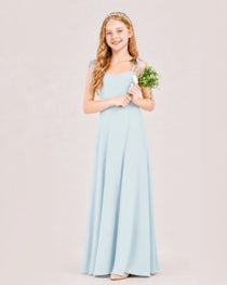 Dideyttawl Chiffon Junior Bridesmaid Dress with Shoulder Tie Straps
