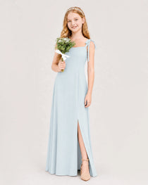 Dideyttawl Chiffon Junior Bridesmaid Dress with Shoulder Tie Straps