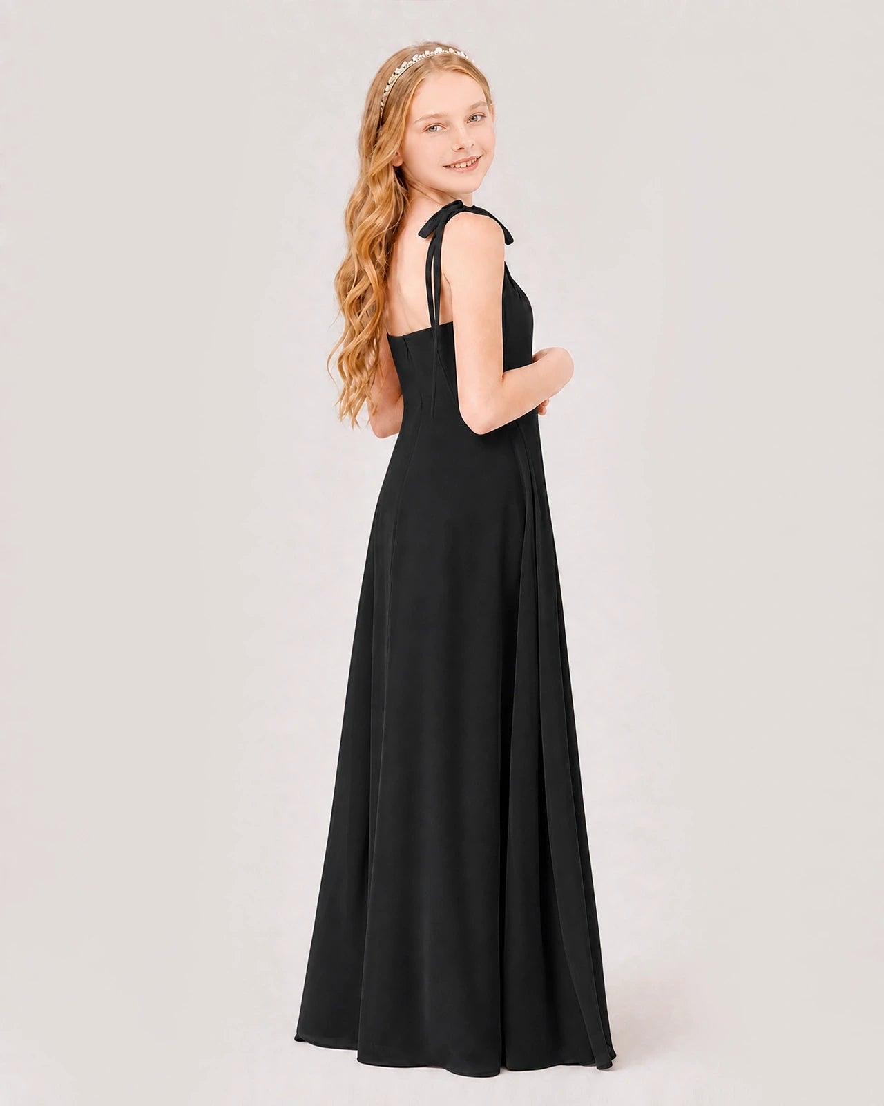 Dideyttawl Chiffon Junior Bridesmaid Dress with Shoulder Tie Straps サブ画像