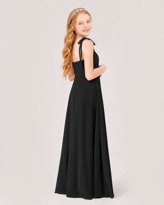 Black Chiffon A-line Junior Bridesmaid Dress Back View