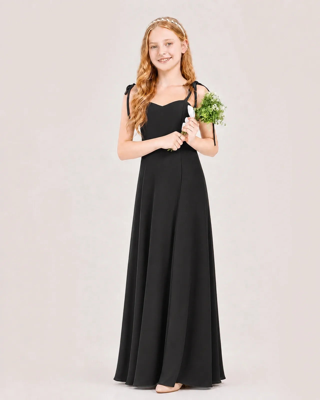 Black Chiffon A-line Junior Bridesmaid Dress Front View