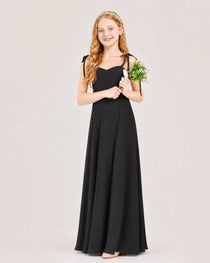 Dideyttawl Chiffon Junior Bridesmaid Dress with Shoulder Tie Straps