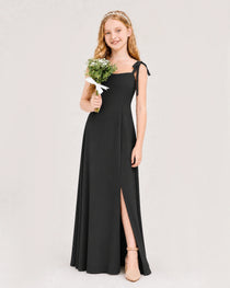 Dideyttawl Chiffon Junior Bridesmaid Dress with Shoulder Tie Straps