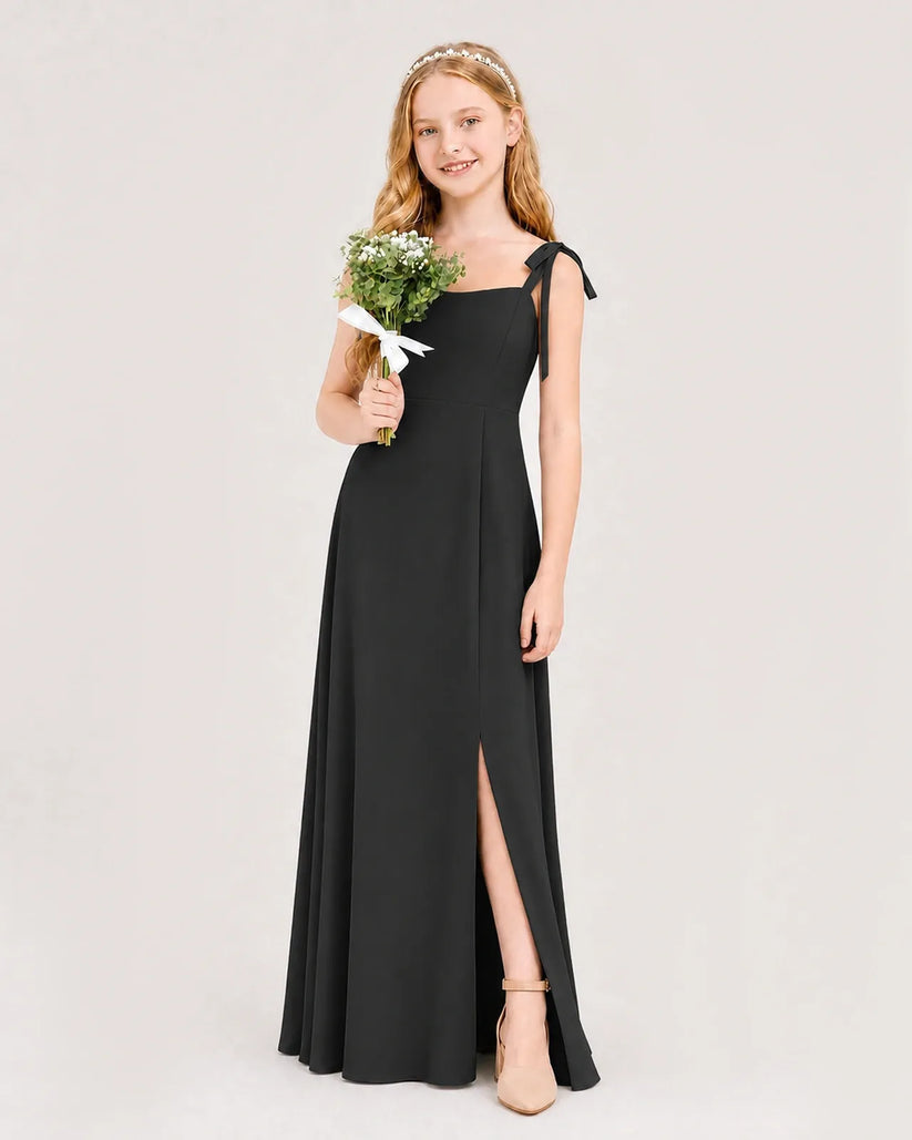 Black Chiffon A-line Junior Bridesmaid Dress Side View