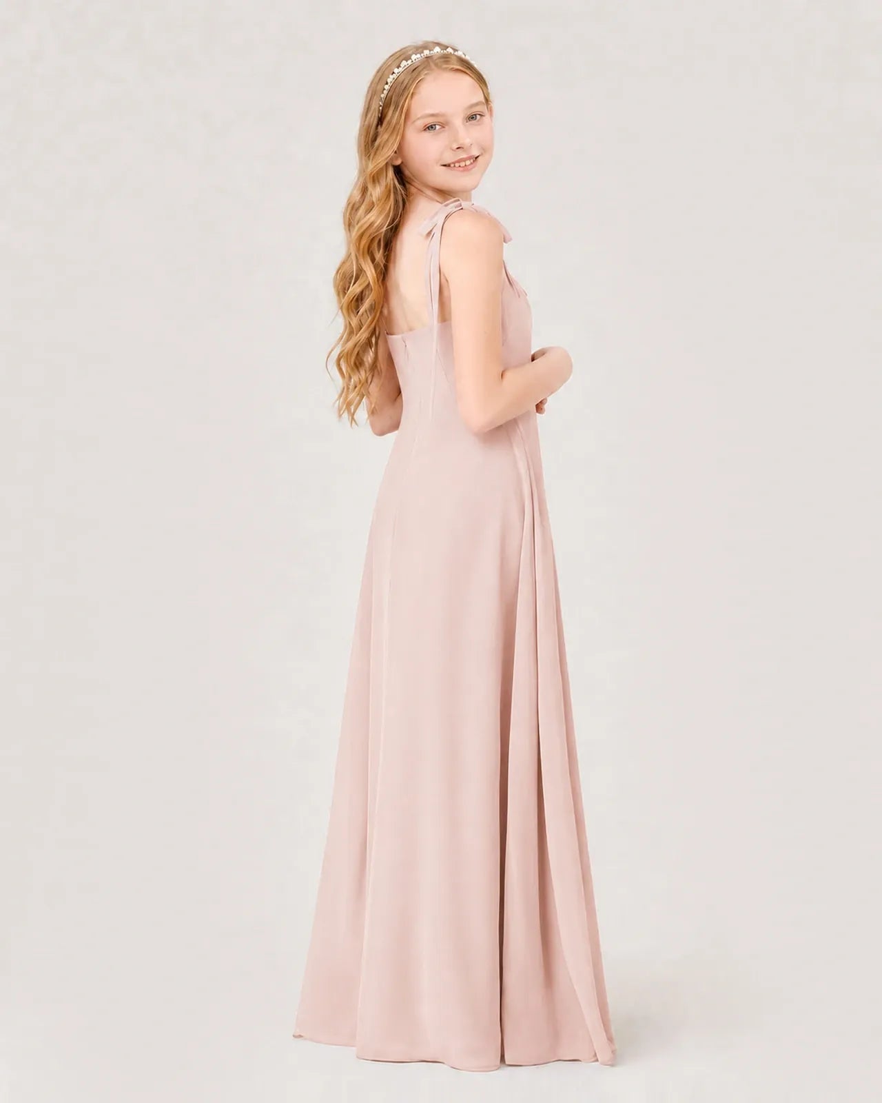 Blush Pink Chiffon A-line Junior Bridesmaid Dress Back View