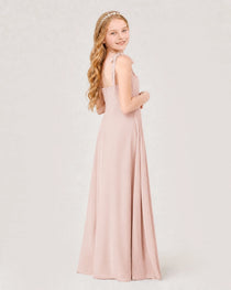 Dideyttawl Chiffon Junior Bridesmaid Dress with Shoulder Tie Straps