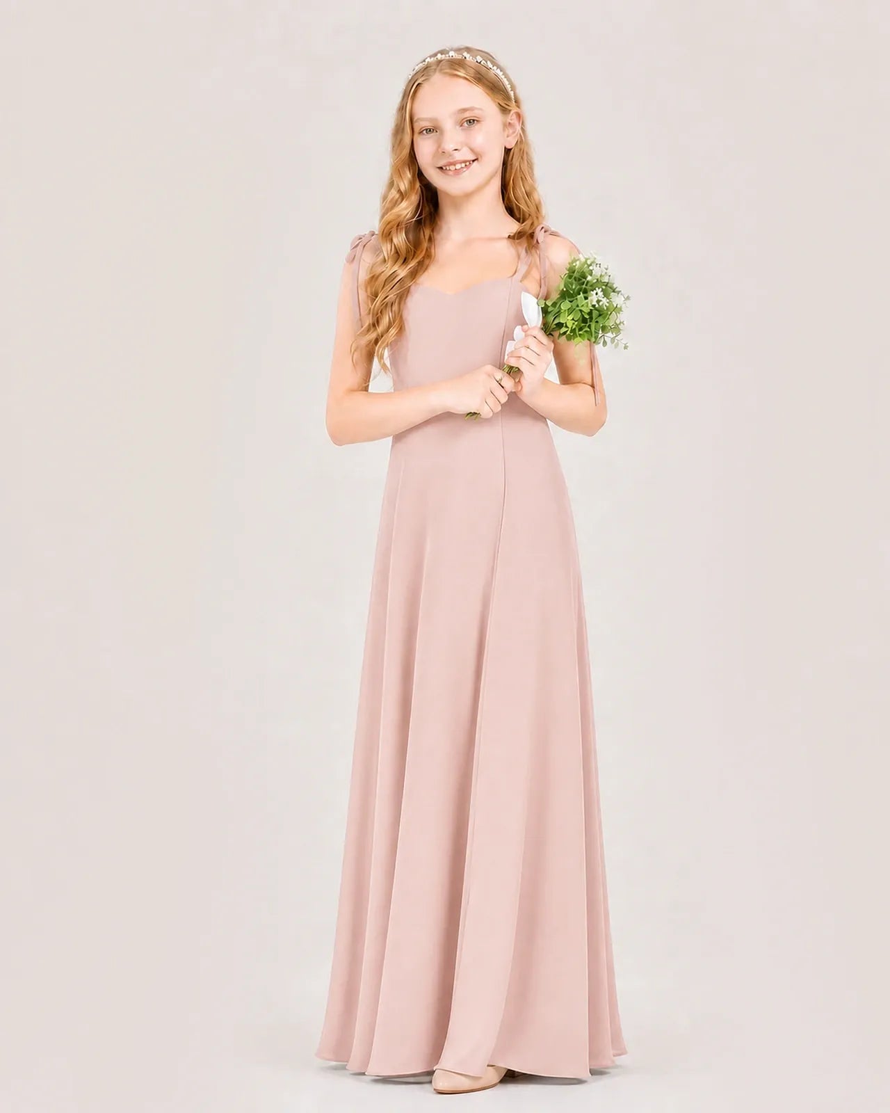 Blush Pink Chiffon A-line Junior Bridesmaid Dress Front View