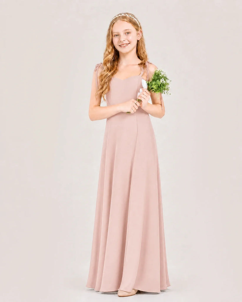 Blush Pink Chiffon A-line Junior Bridesmaid Dress Front View