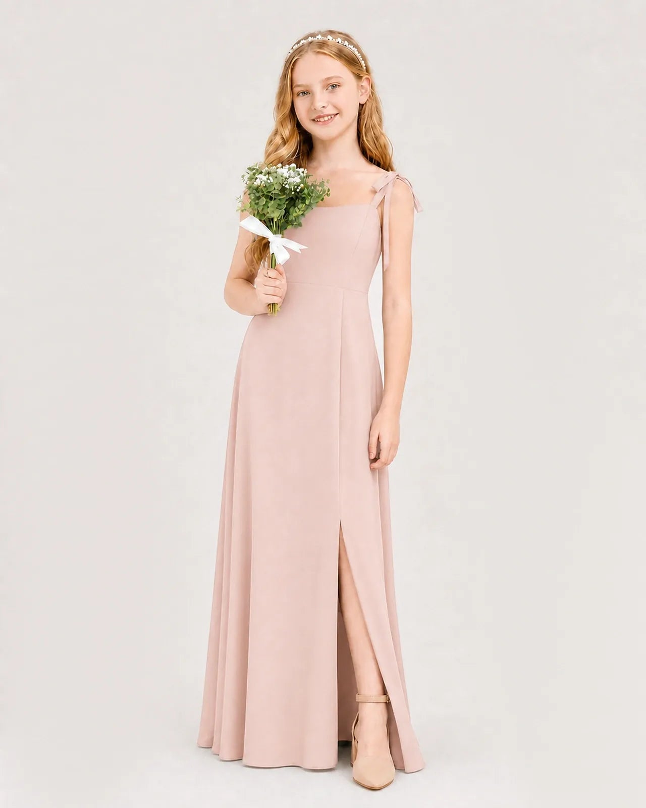 Blush Pink Chiffon A-line Junior Bridesmaid Dress Side View