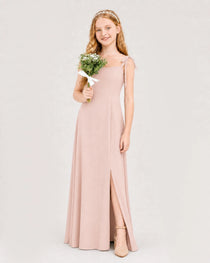 Dideyttawl Chiffon Junior Bridesmaid Dress with Shoulder Tie Straps