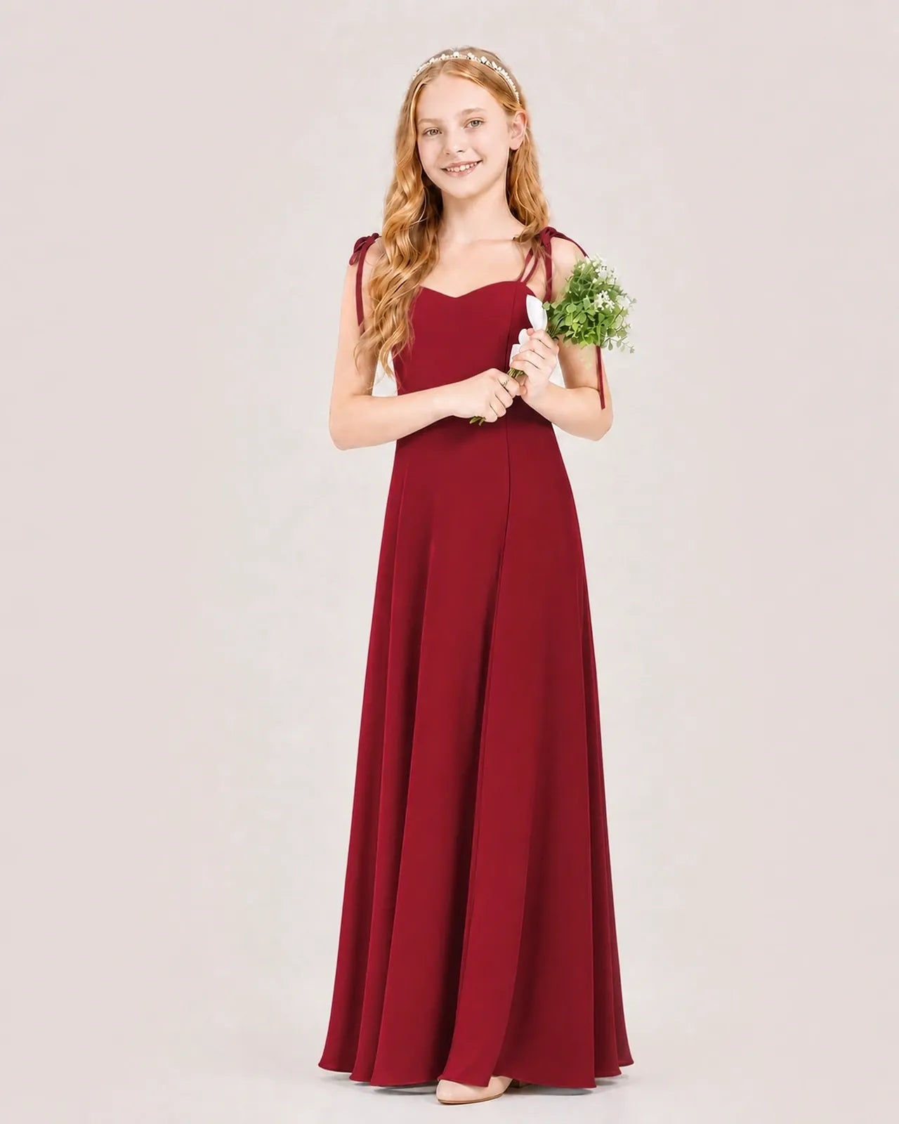 Burgundy Chiffon A-line Junior Bridesmaid Dress Front View