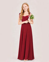 Burgundy Chiffon A-line Junior Bridesmaid Dress Front View
