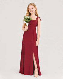 Dideyttawl Chiffon Junior Bridesmaid Dress with Shoulder Tie Straps
