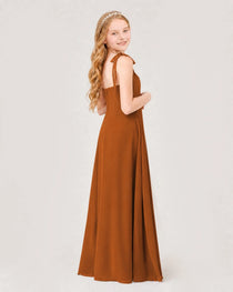 Dideyttawl Chiffon Junior Bridesmaid Dress with Shoulder Tie Straps