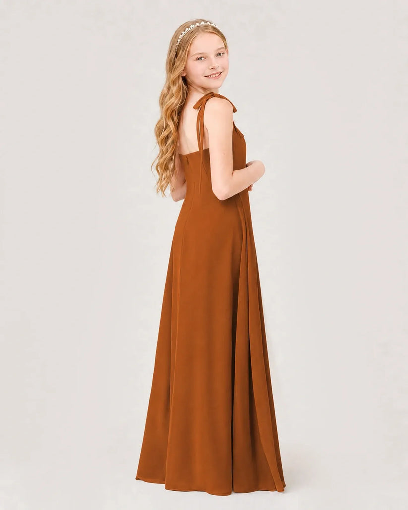 Burnt Orange Chiffon A-line Junior Bridesmaid Dress Back View