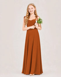 Dideyttawl Chiffon Junior Bridesmaid Dress with Shoulder Tie Straps
