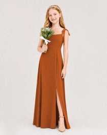 Dideyttawl Chiffon Junior Bridesmaid Dress with Shoulder Tie Straps